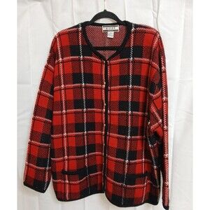 Kobe Red Black Plaid Blazer Jacket  Wmns Sz 2x Vintage Gramma Core Button front